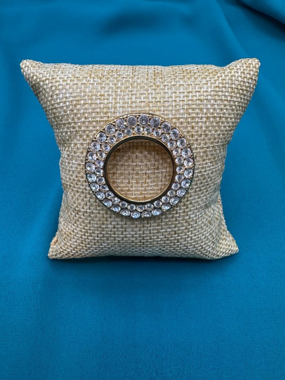 Swarovski Vintage Gold Crystal Circle Wreath Brooch Pin Signed Swan